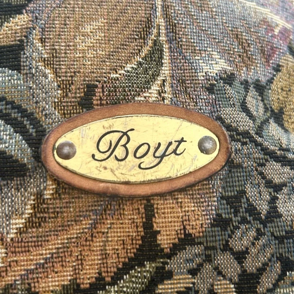 Vintage Boyt USA Duffel Bag Unisex Large Multicolor Tapestry Floral Leather